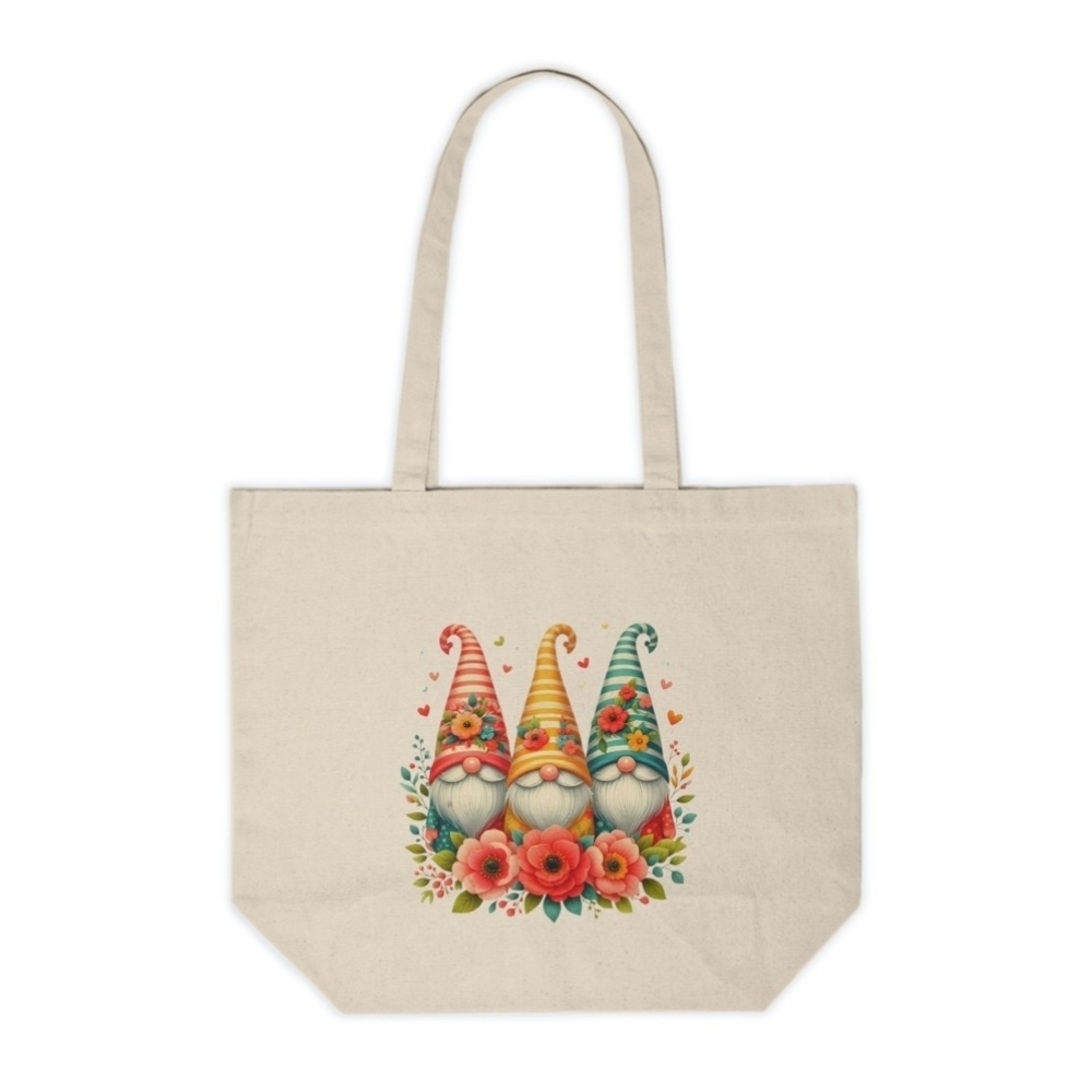 Floral Garden Gnome Custom Canvas Tote Bag